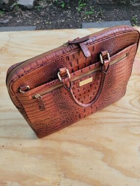 Brahmin Croc-Embossed Leather Briefcase Laptop Bag Cognac Brown